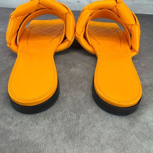 Bottega Veneta Lido Orange Woven Slide Maxi Flat Sandals NEW Lagoon Tangerine - Picture 8 of 14
